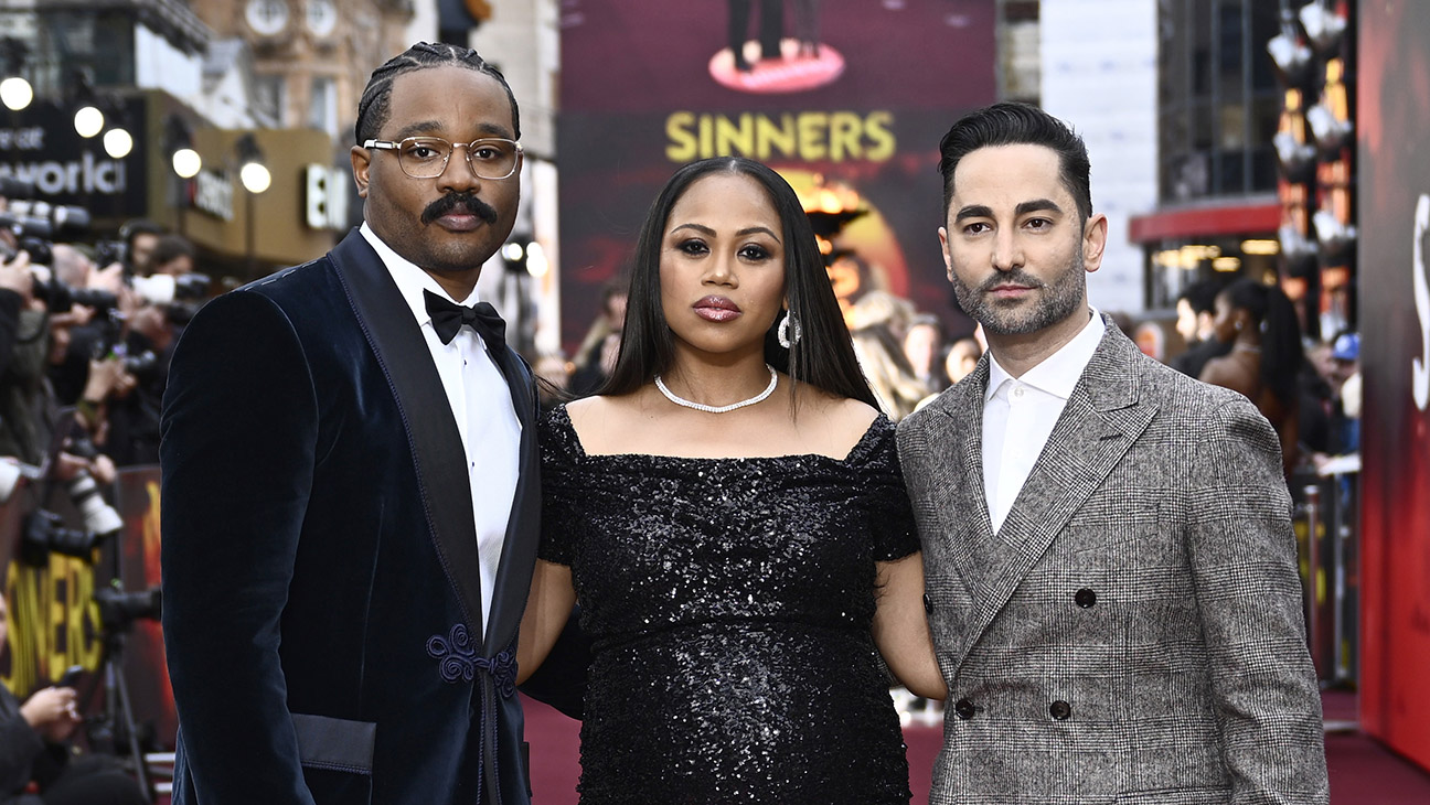 (L-R) Ryan Coogler, Zinzi Coogler and Sev Ohanian attend the european premiere of Sinners at Cineworld Leicester Square on April 14, 2025 in London, England.