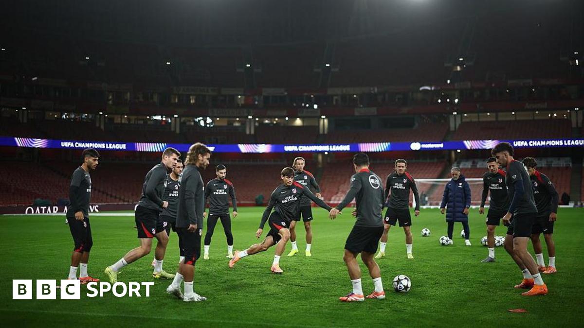 Ateltico Madrid players training at Emirates Stadium before playing Arsenal on Tuesday evening.