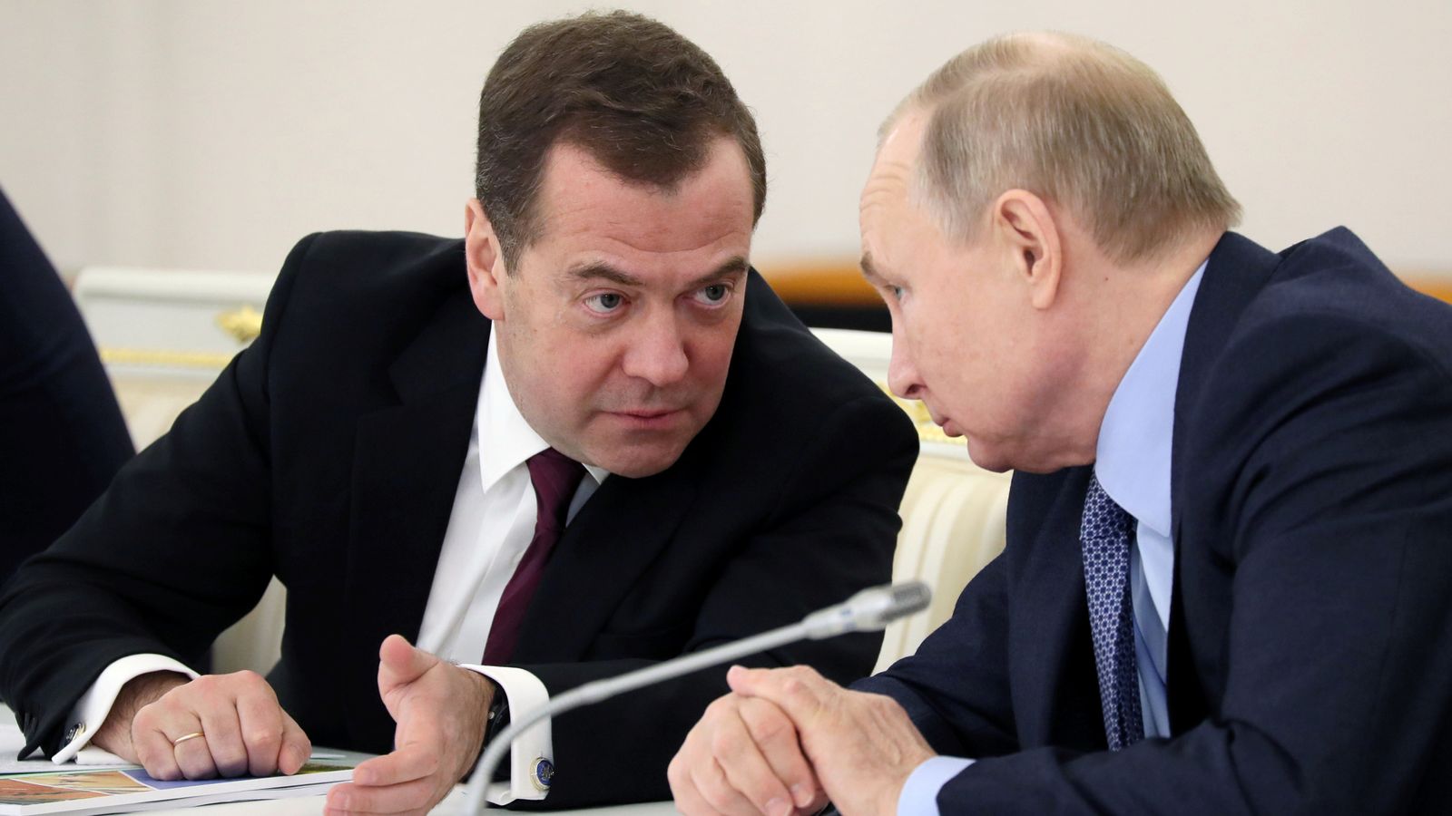 Dmitry Medvedev (L) with Vladimir Putin in 2019. Pic: Sputnik/Ekaterina Shtukina/Pool via