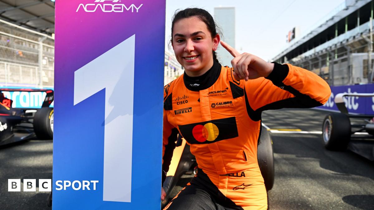 Race winner Ella Lloyd of Great Britain and Rodin Motorsport (20) celebrates in parc ferme during F1 Academy Round 2, race 1 at Jeddah Corniche Circuit on April 19, 2025 in Jeddah, Saudi Arabia.