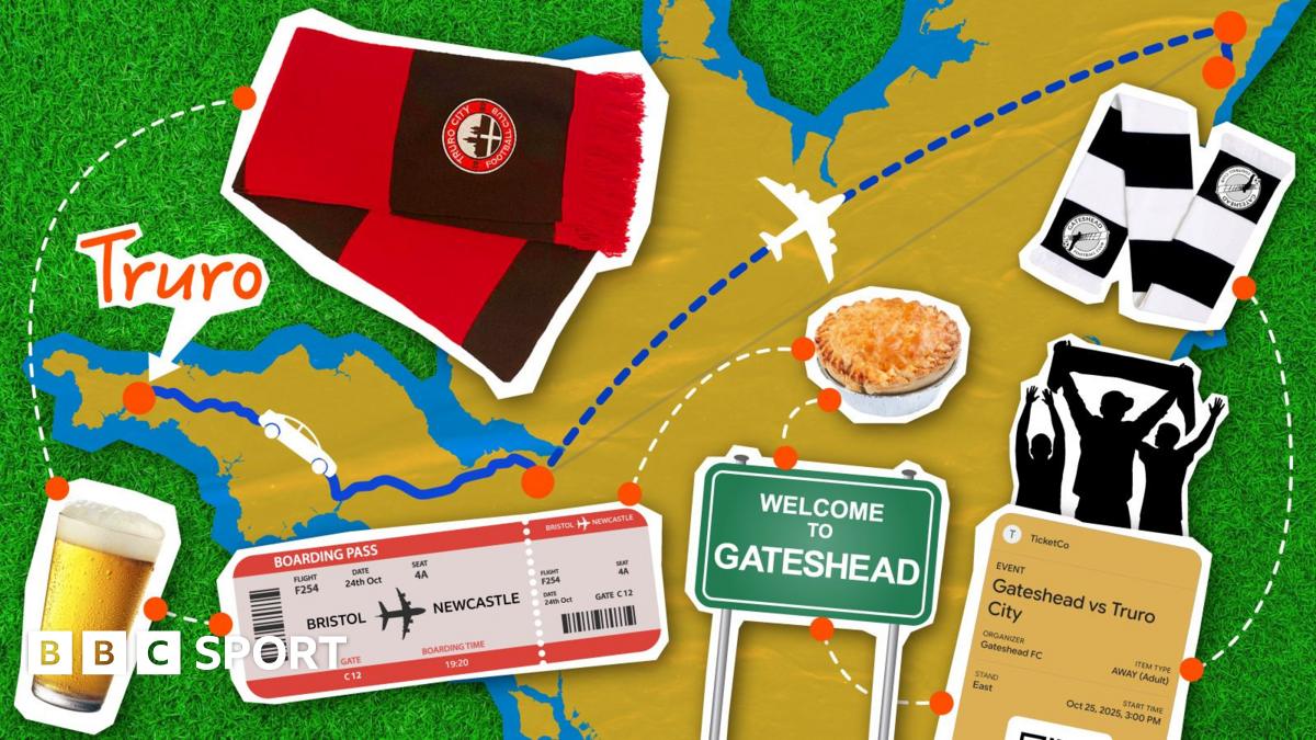 A graphic image showing the route from Truro to Gateshead