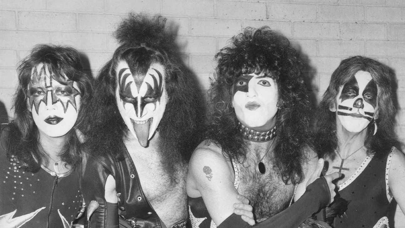 (L-R) Kiss guitarist Ace Frehley, lead singer Gene Simmons, guitarist Paul Stanley and drummer Peter Criss in 1976.