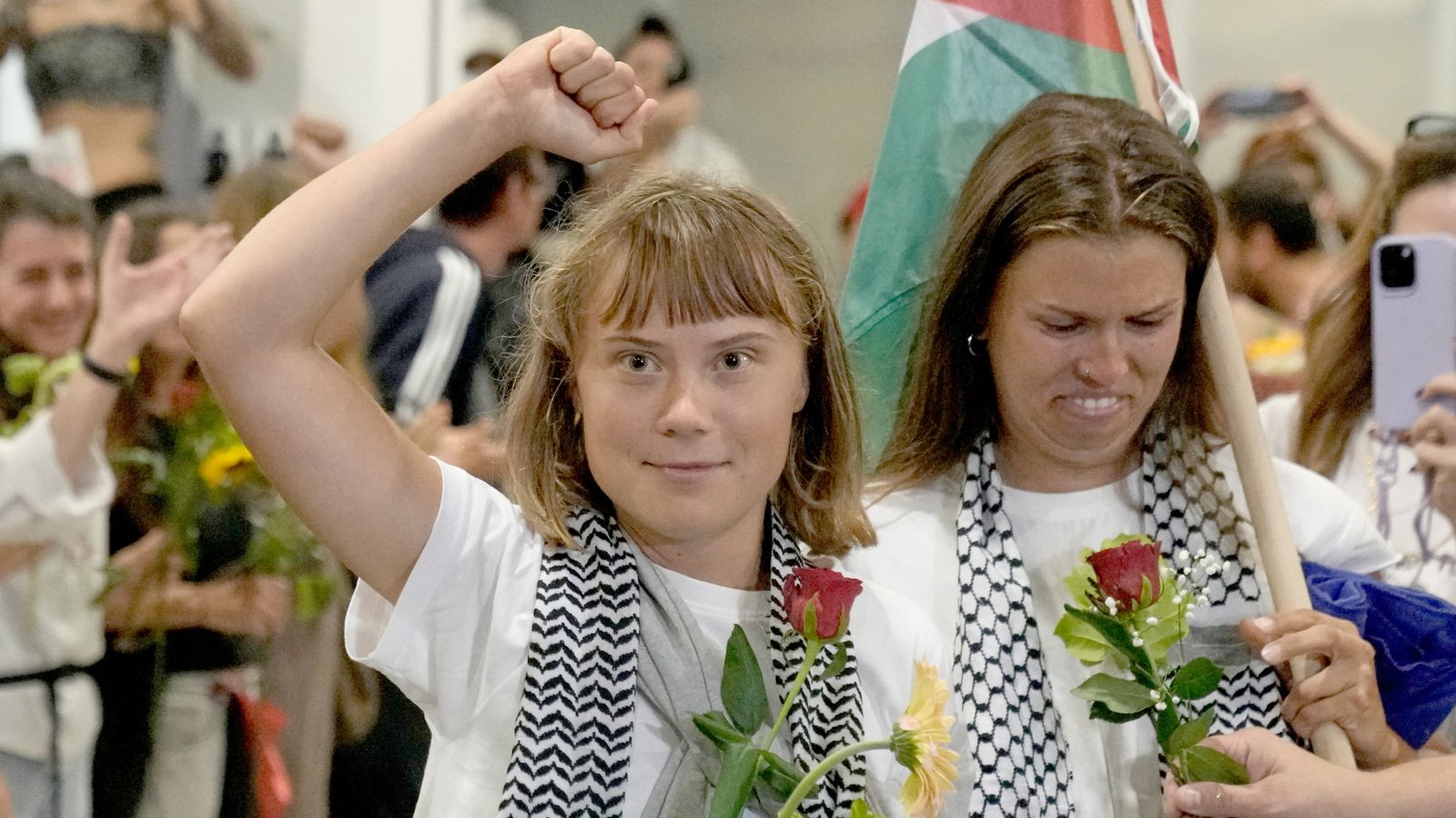 Greta Thunberg arrives at the Eleftherios Venizelos International Airport in Athens. Pic: AP