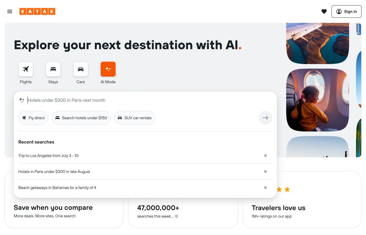 Kayak lança um ‘Modo AI’ para perguntas, pesquisas e reservas de viagens