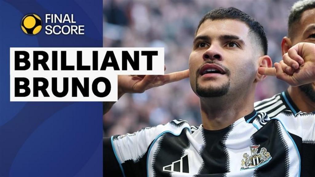 Bruno Guimaraes celebrates scoring for Newcastle
