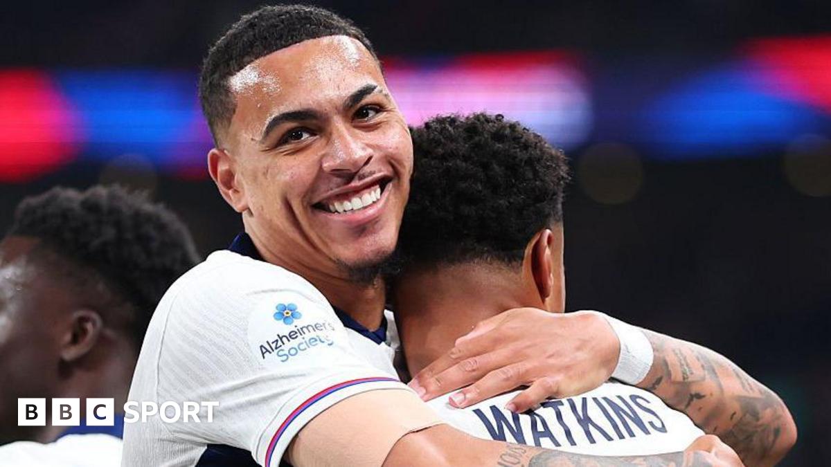 Morgan Rogers celebrates with Aston Villa team-mate Ollie Watkins during England win over Wales at Wembley