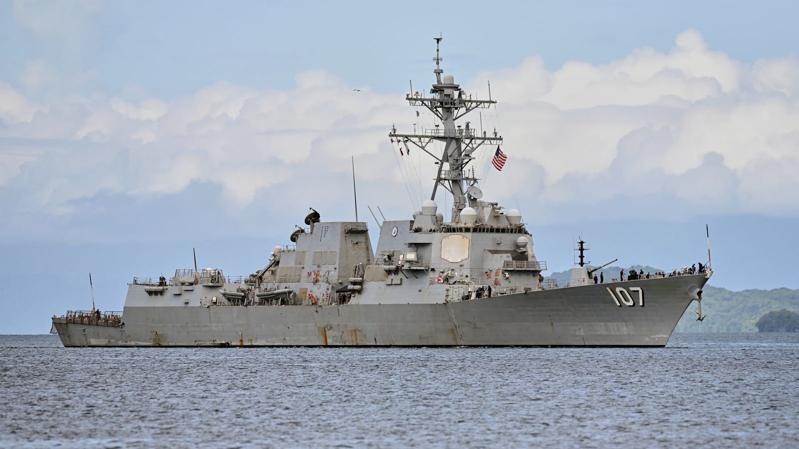 The USS Gravely destroyer arrives in Port-of-Spain, Trinidad and Tobago, on Sunday. Pic: AP