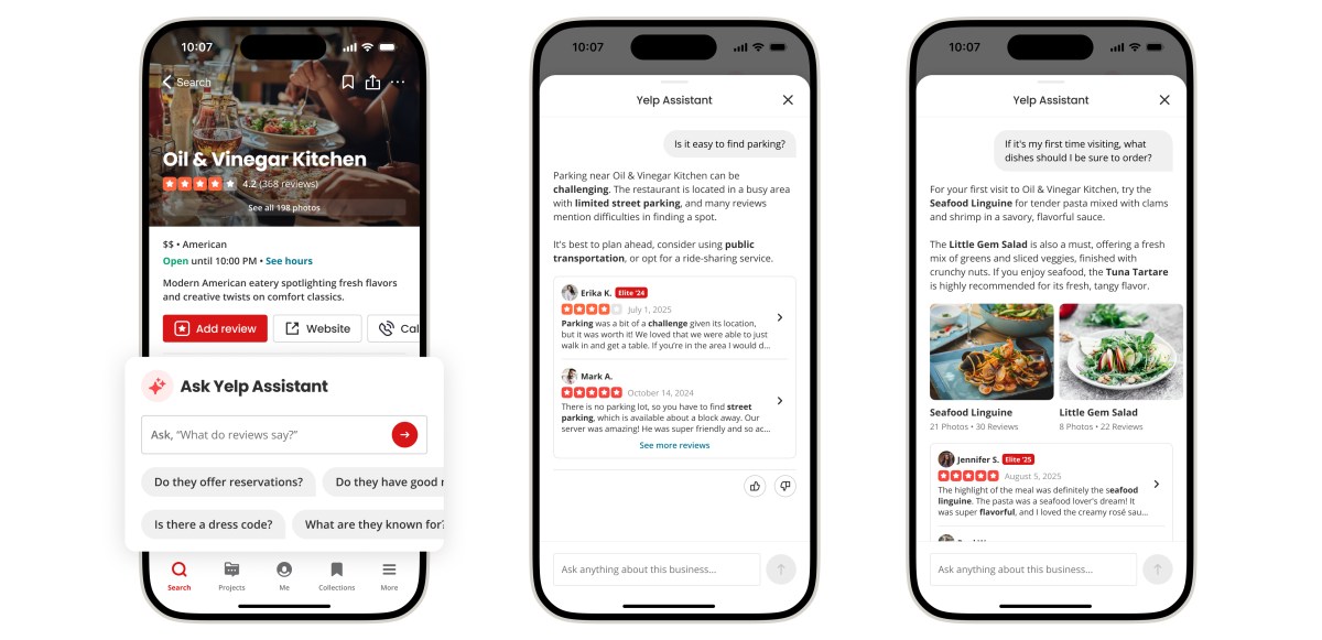 O assistente de IA do Yelp agora pode escanear menus de restaurantes para mostrar a aparência dos pratos