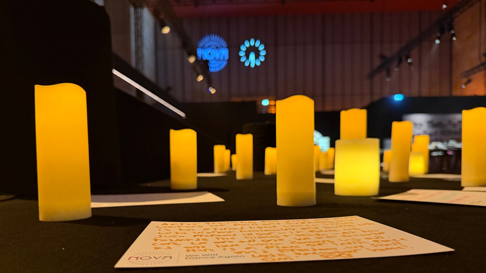 A memorial exhibition for the victims of the October 7 attacks in the former Tempelhof Airport in Berlin, Germany