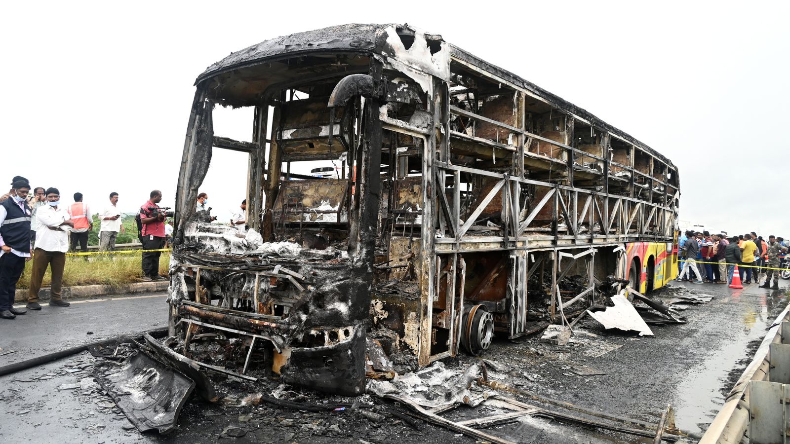 The charred remains of the vehicle. Pic: AP