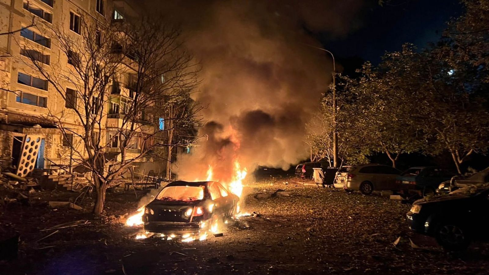 A Russian airstrike on Zaporizhzhia, Ukraine. Pic: Ukrainian Emergency Service via AP