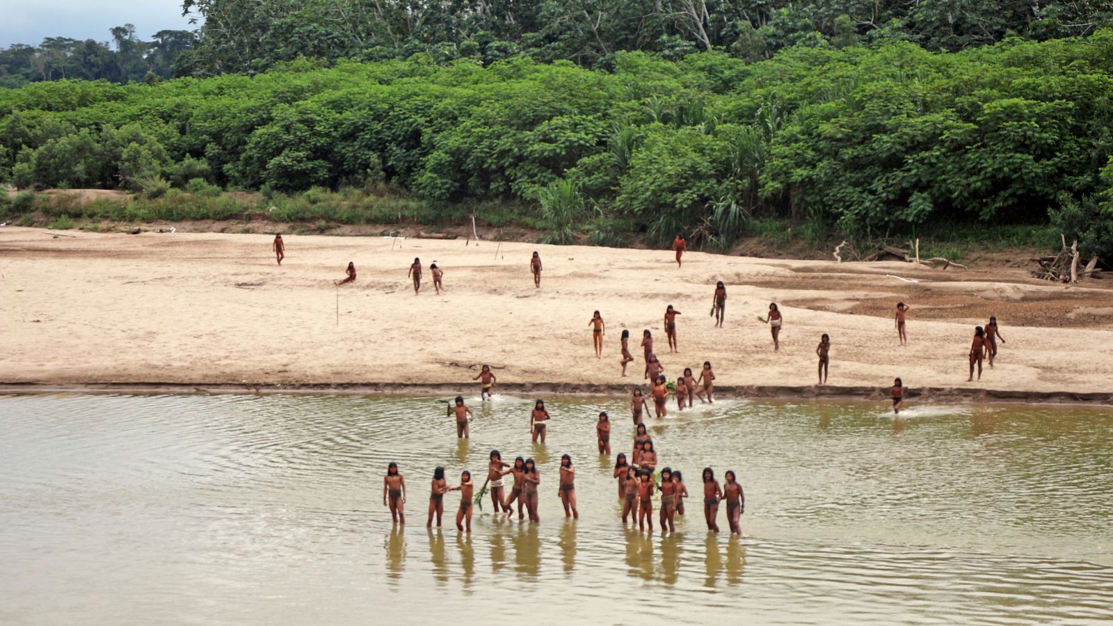 Members of the Mashco Piro tribe along Las Piedras River in the Amazon in Peru. Pic: Survival International via AP