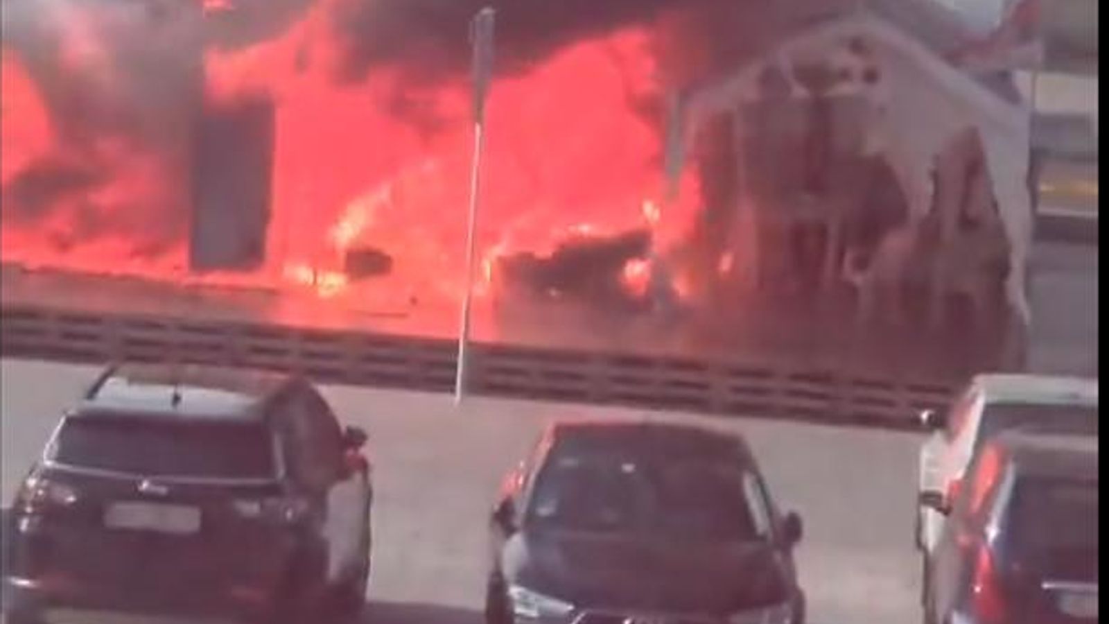 The fire broke out near Serbia's parliament building. Pic: X/Dragon Djilas