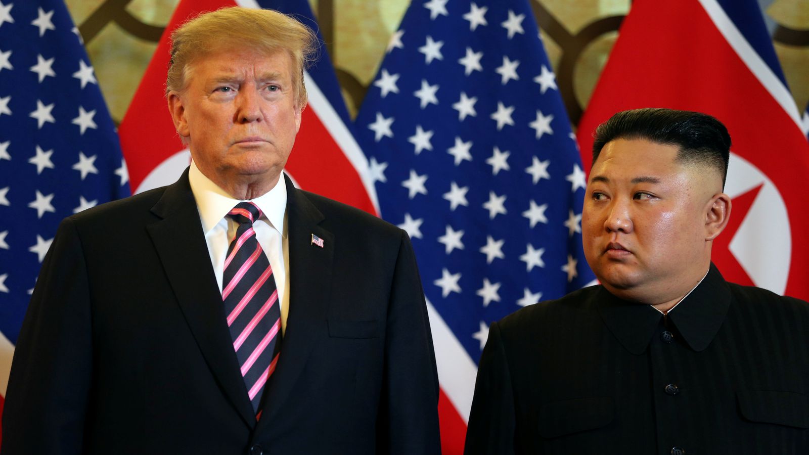 Donald Trump and Kim Jong Un in February 2019. Pic: Reuters