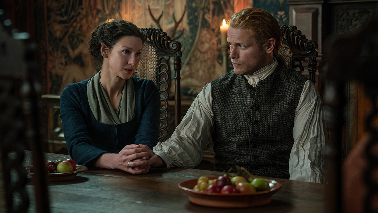 Outlander, from left: Caitriona Balfe, Sam Heughan, (Season 7, ep. 709, aired Nov. 22, 2024).