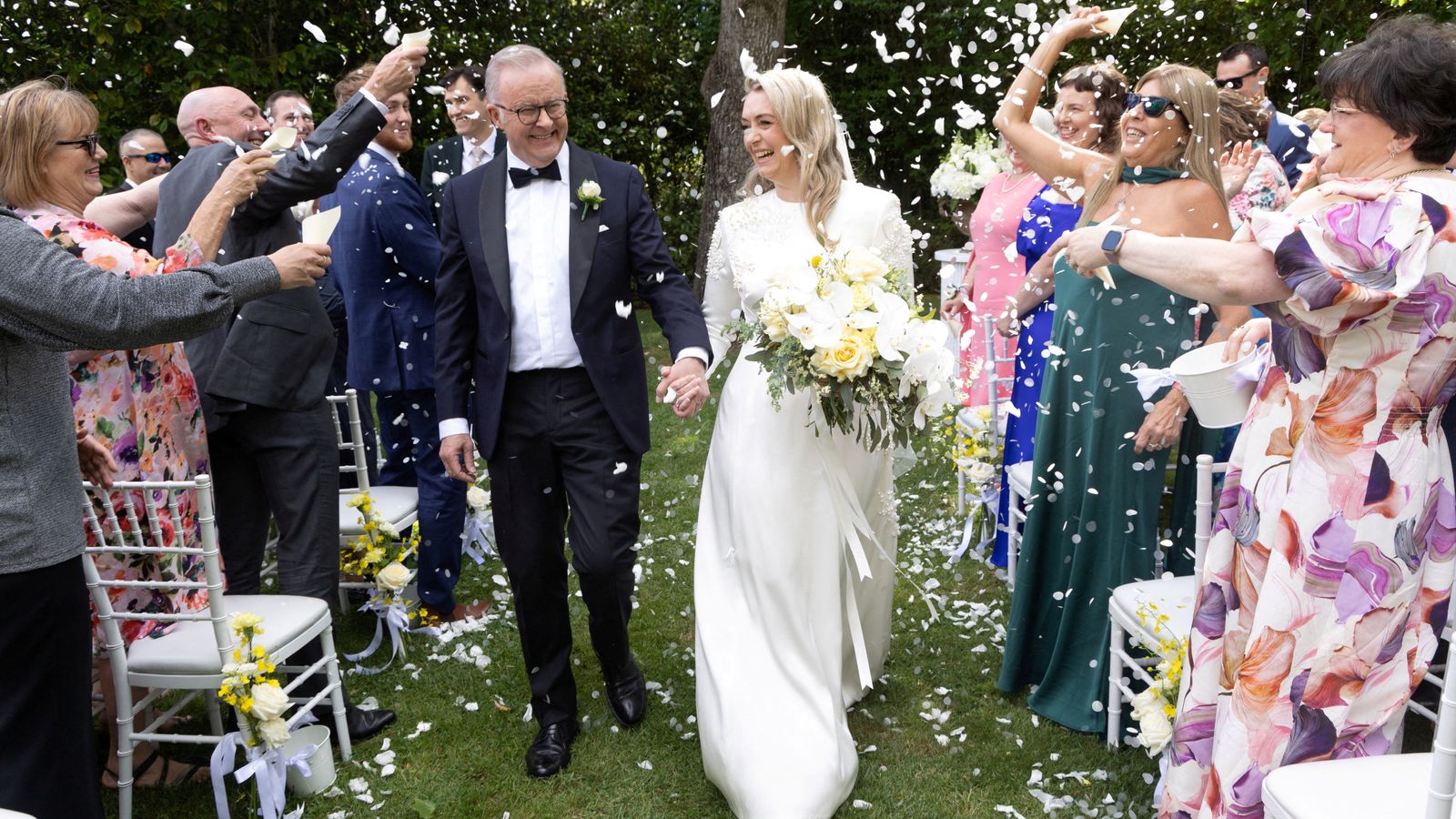 Celebrations as Anthony Albanese and Jodie Haydon get married in Canberra. Pic: Reuters