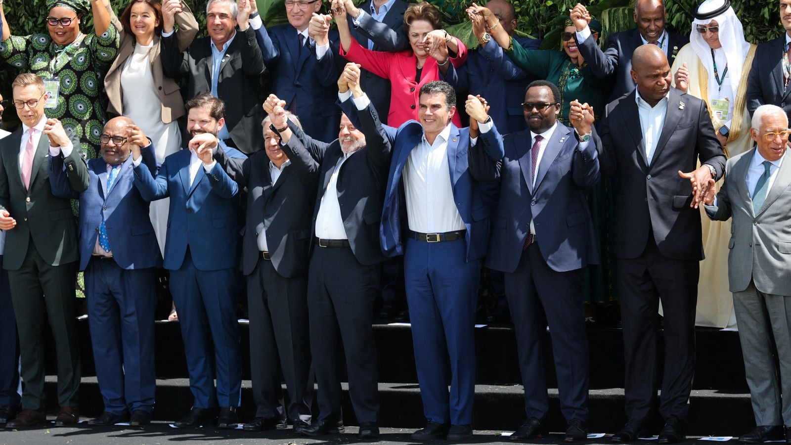Delegates attending a climate summit ahead of the COP30 pose for a family photo in Belem, Brazil. Pic: Reuters