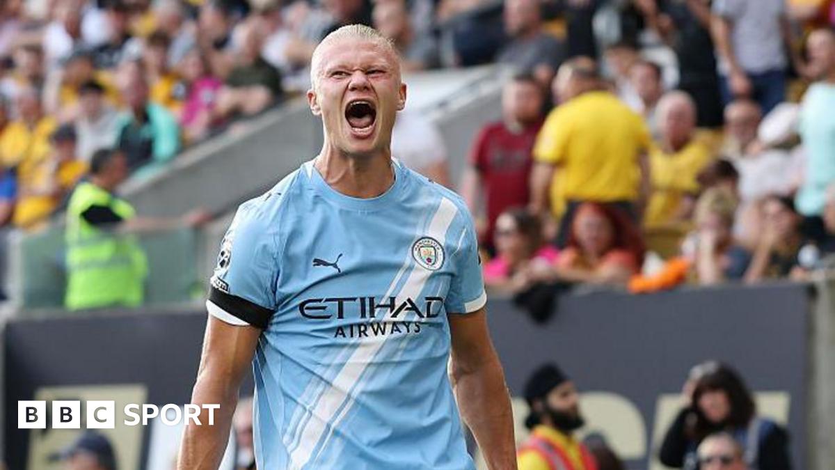 Erling Haaland celebrates scoring a goal