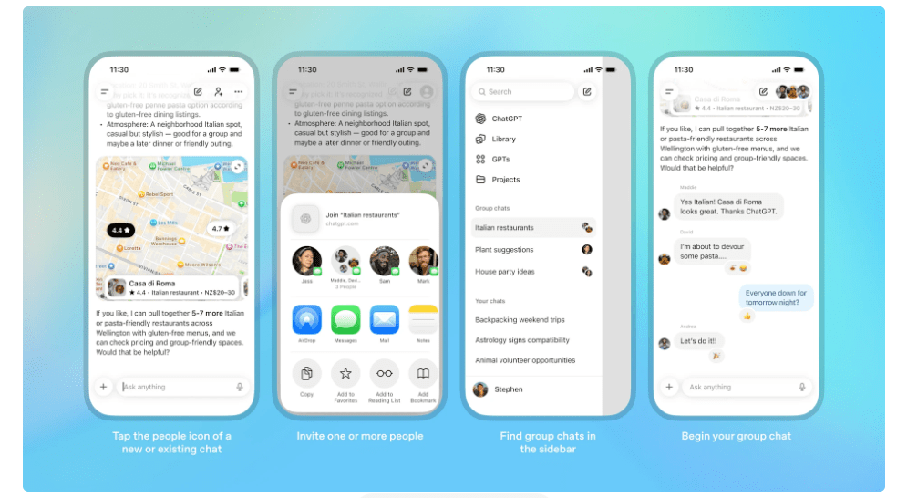 ChatGPT lança chats em grupo piloto no Japão, Nova Zelândia, Coreia do Sul e Taiwan