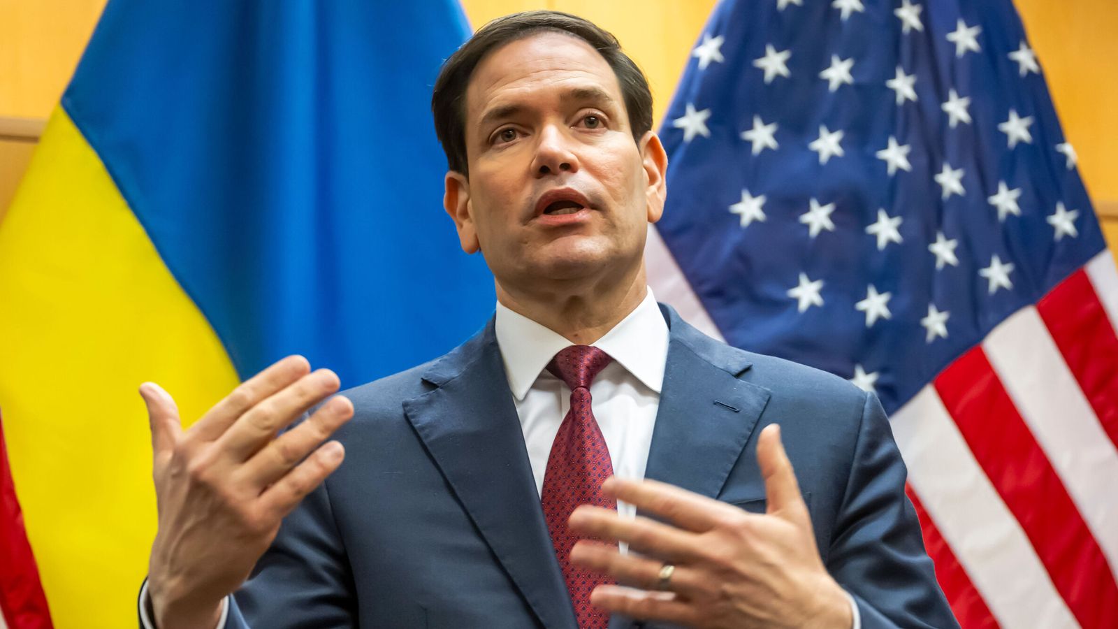 US secretary of state Marco Rubio in Geneva after peace talks with Ukraine. Pic: Reuters
