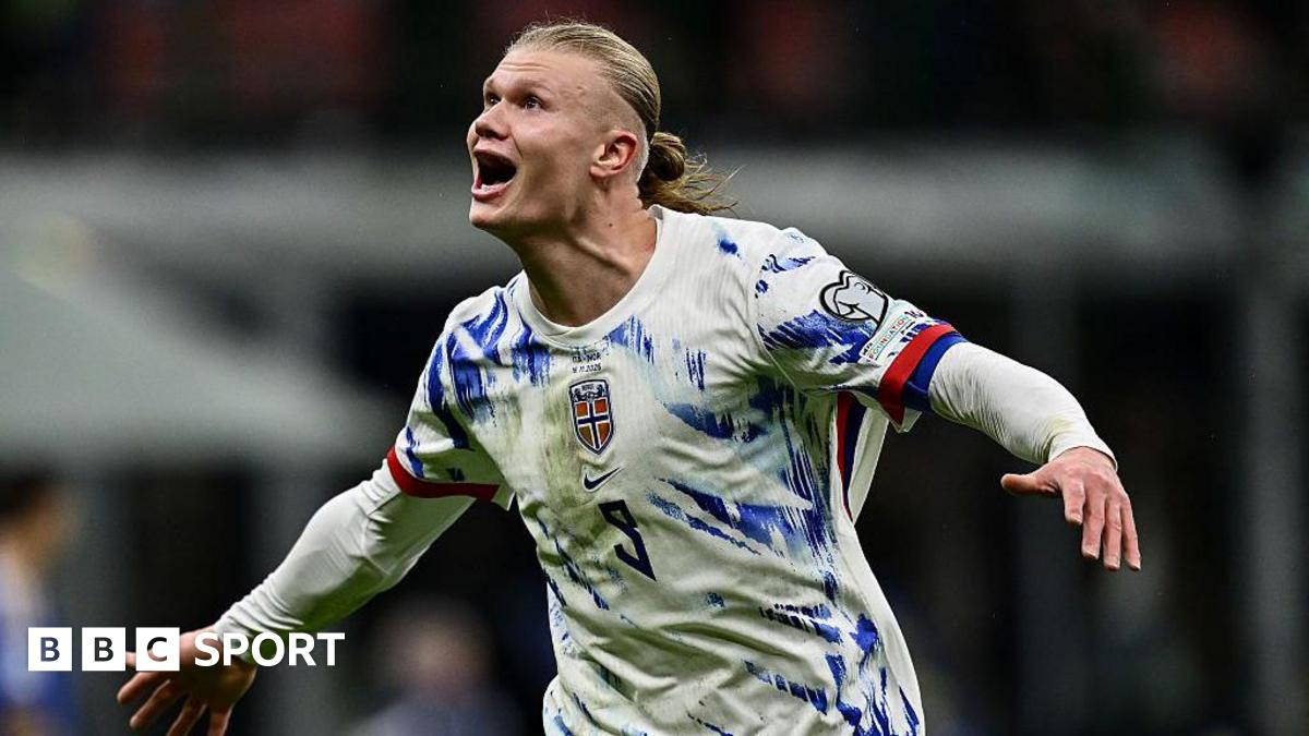 Erling Haaland celebrates Norway goal