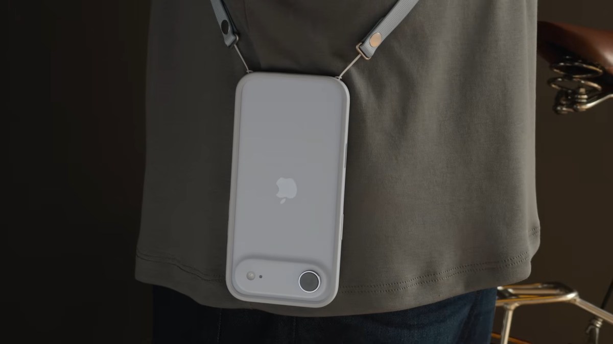 Experimentei a alça crossbody da Apple. É conveniente, mas o telefone parece bobo quando a alça é removida