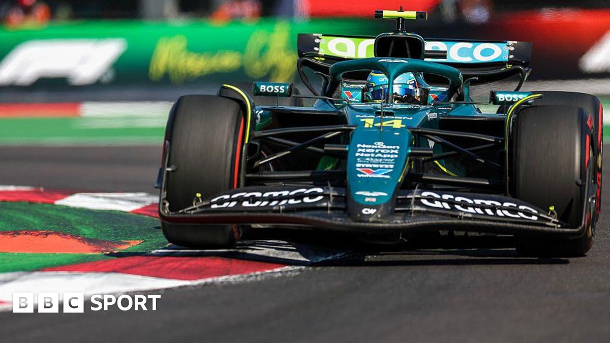 Fernando Alonso drives his Aston Martin on track during the Mexico City Grand Prix