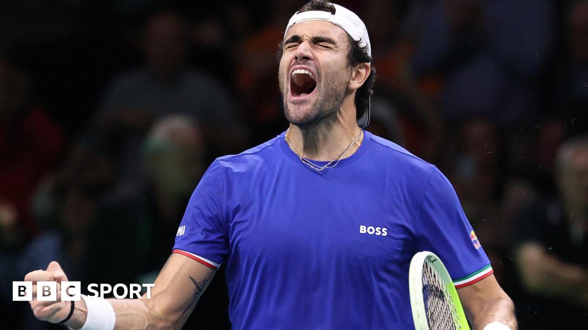 Matteo Berrettini celebrates winning his match against Austria's Jurij Rodionov