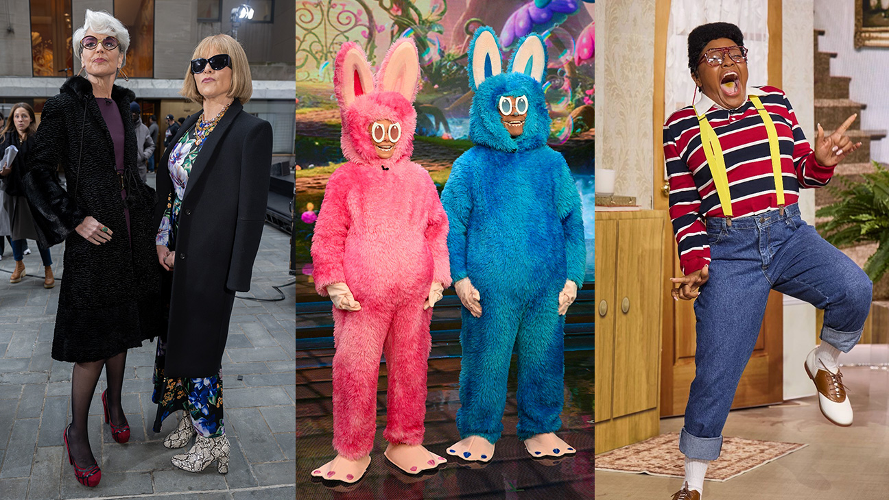 From left: Savannah Guthrie as Miranda Priestly and Jenna Bush Hager as Anna Wintour on 'Today,' Kelly Ripa and Mark Consuelos as Labubus on 'Live!' and Sherri Shepherd as Steve Urkel on 'Sherri.'