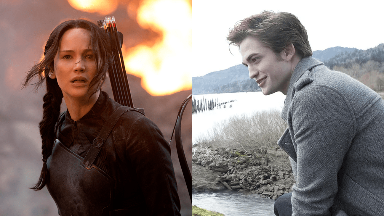 Jennifer Lawrence in 'The Hunger Games: Mockingjay - Part 1' and Robert Pattinson in 'Twilight.'