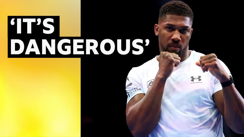 Quote 'It's Dangerous' next to picture of Anthony Joshua who's due to fight Jake Paul