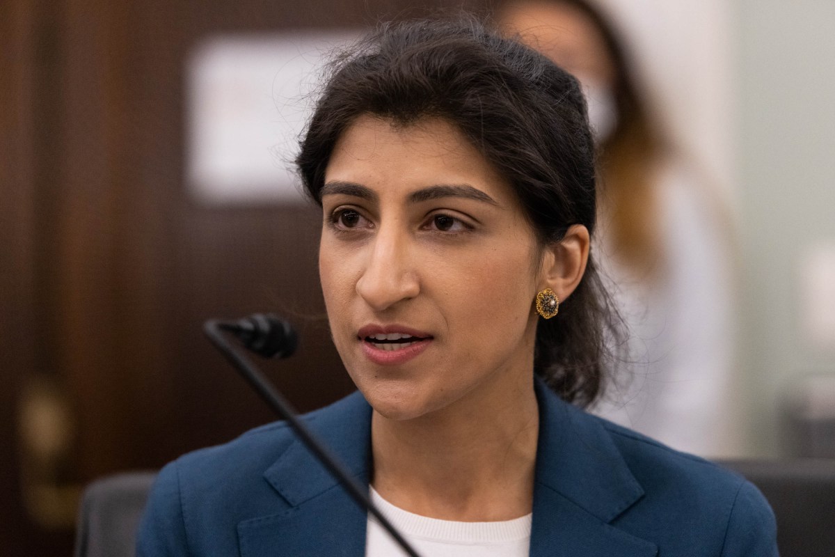 FTC Commissioner nominee Lina M. Khan testifies during a Senate Commerce, Science, and Transportation Committee nomination hearing on Capitol Hill on April 21, 2021 in Washington, DC.