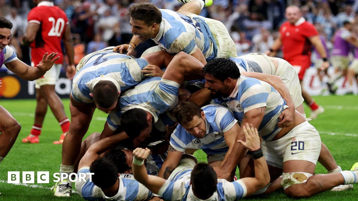 Argentina celebrate in their quarter-final win against Wales at the 2023 World Cup