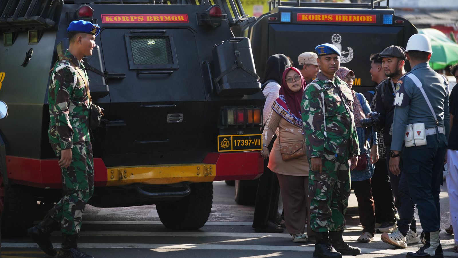 Military personnel standing guard at the scene. Pic: AP