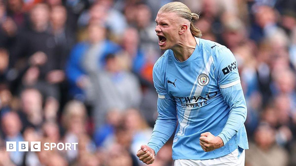 Erling Haaland celebrates a goal for Manchester City