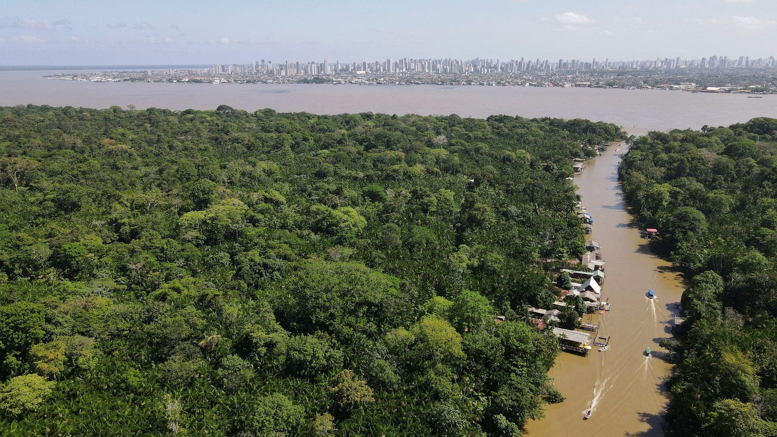 The Amazon rainforest and the city of Belem. Pic: Reuters