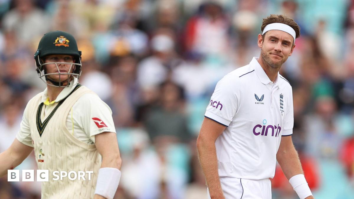 Australia batter Steve Smith and England bowler Stuart Broad in Ashes action