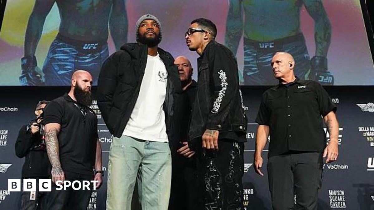 Leon Edwards looks on as Carlos Prates stares at him