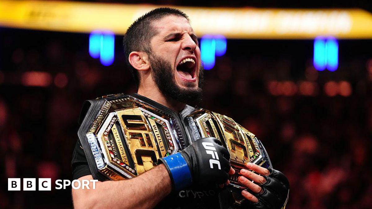 Islam Makhachev celebrates beating Jack Della Maddalena at UFC 322