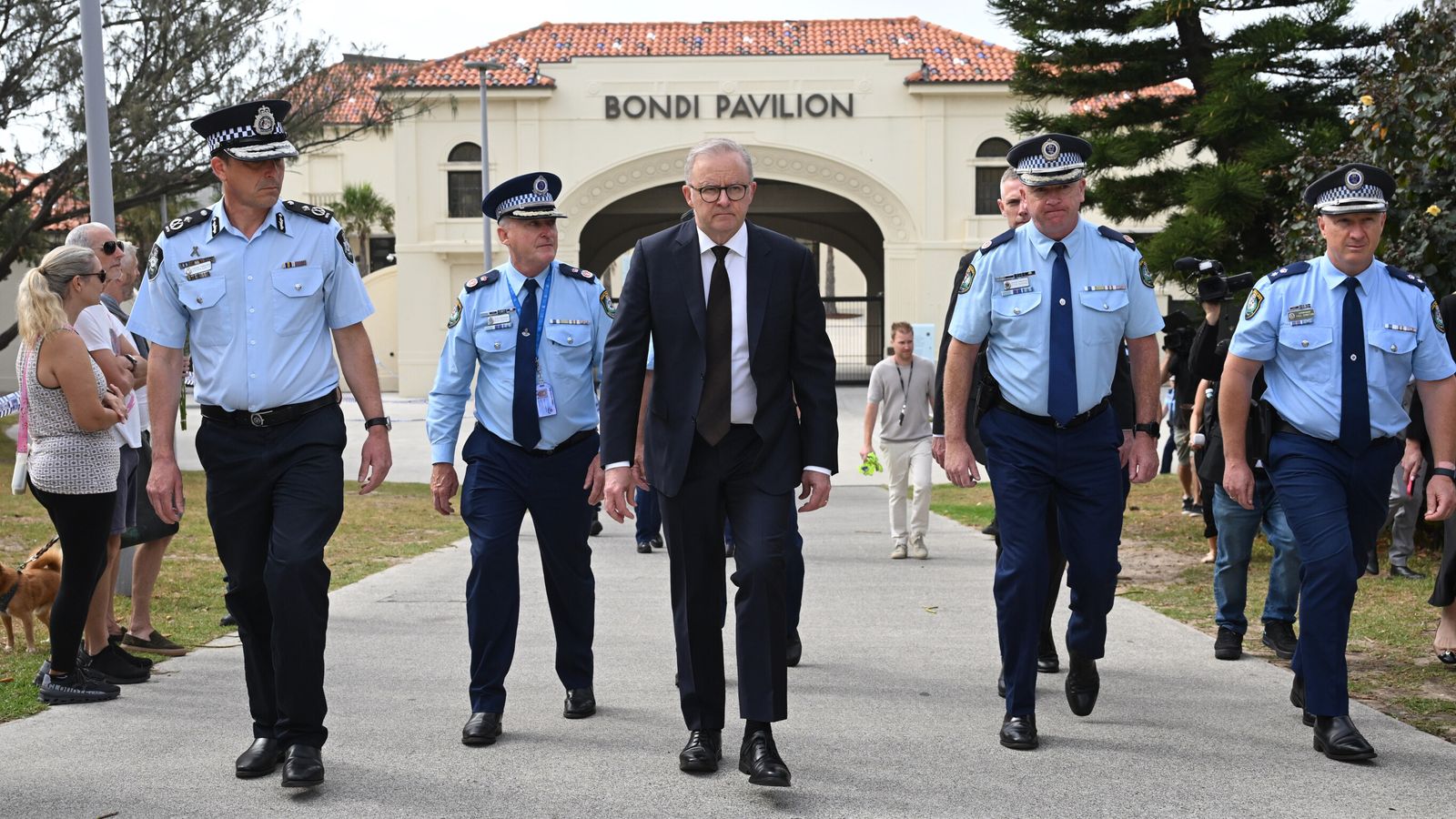 Australian Prime Minister Anthony Albanese visits the Bondi Pavilion where he laid flowers at Bondi Beach. Pic: AP