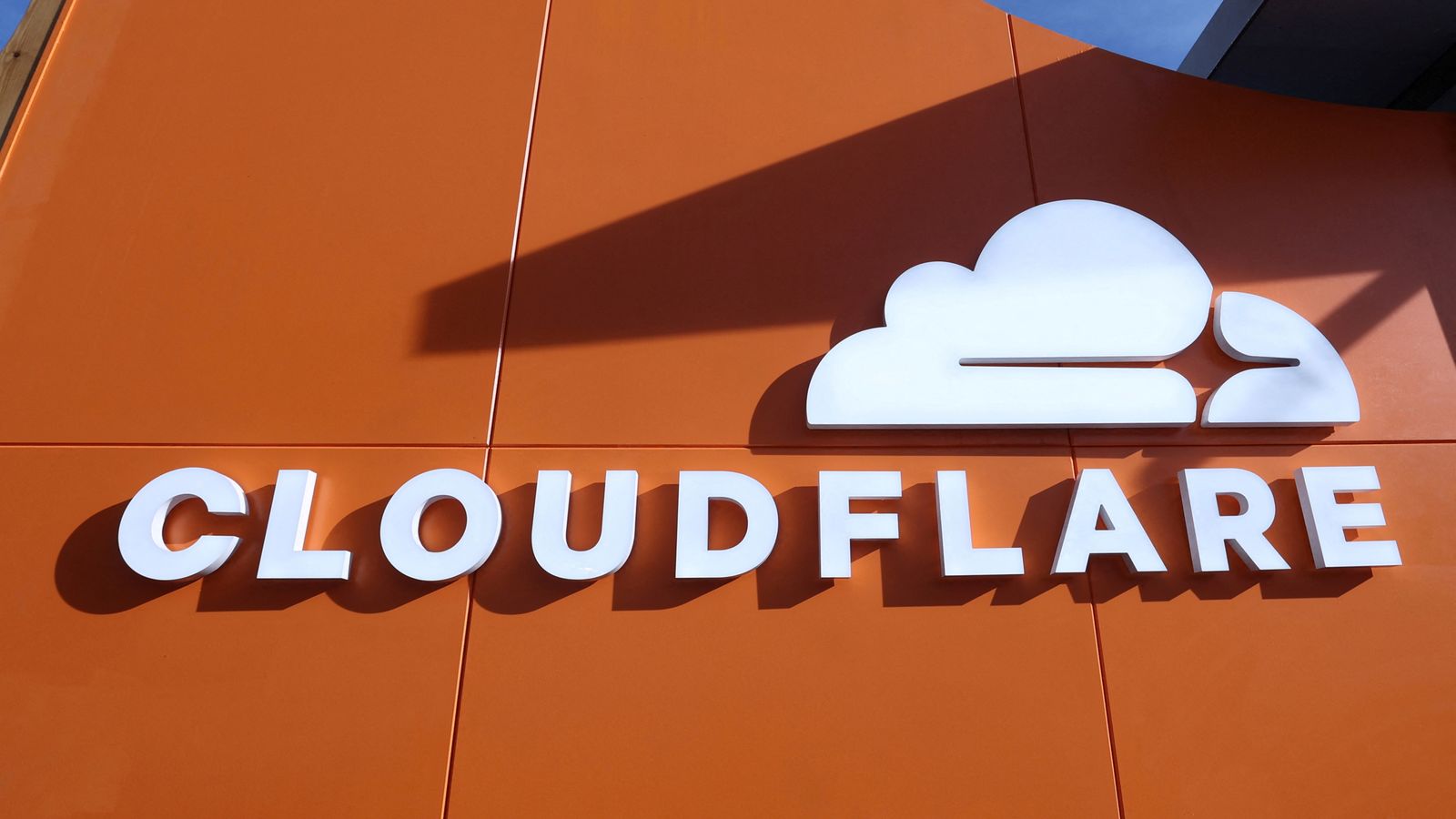 The Cloudflare logo outside the company's house during the World Economic Forum 2025. File pic: Reuters