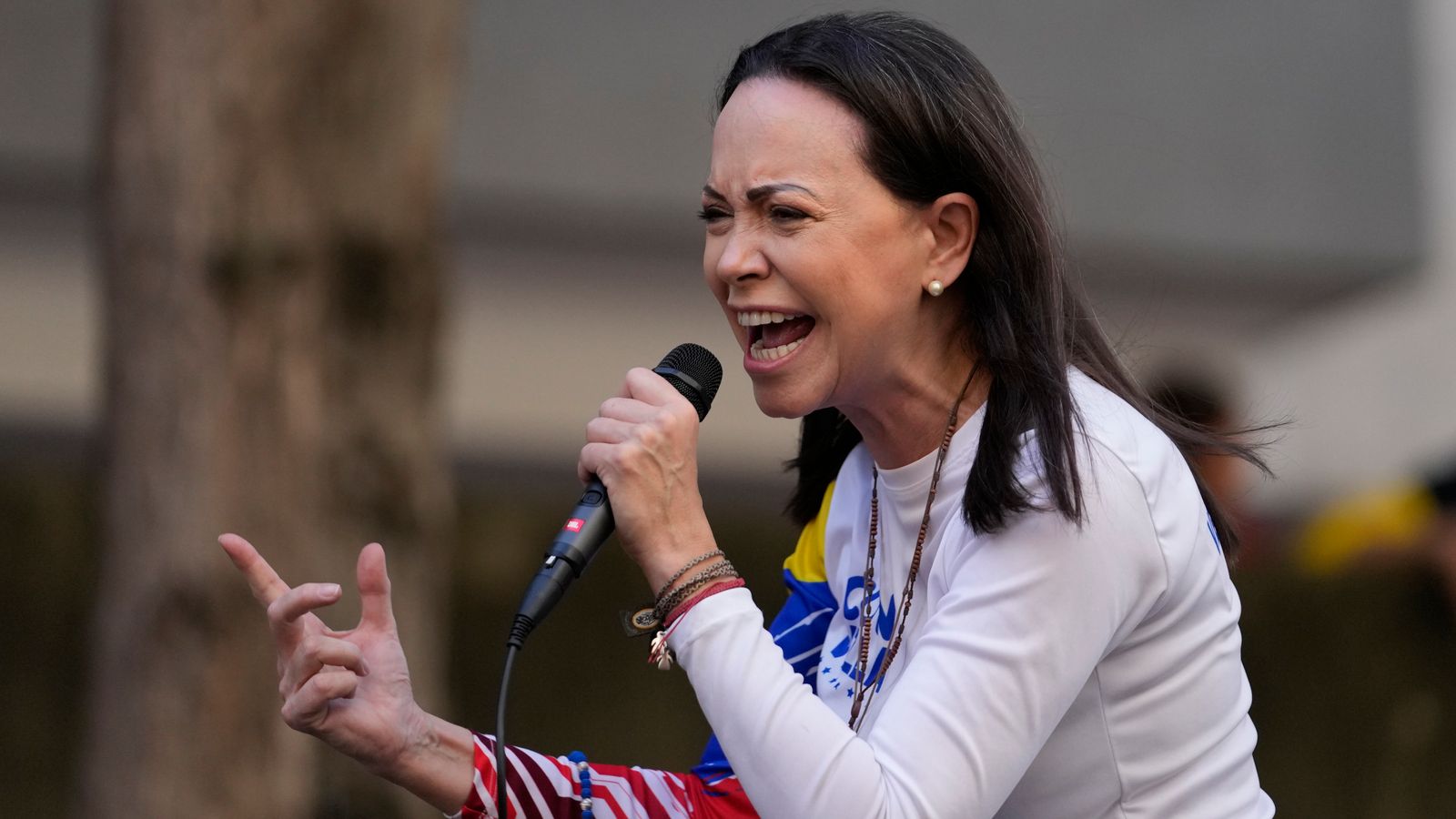 Maria Corina Machado addresses supporters at an anti-Maduro protest in January. File pic: AP