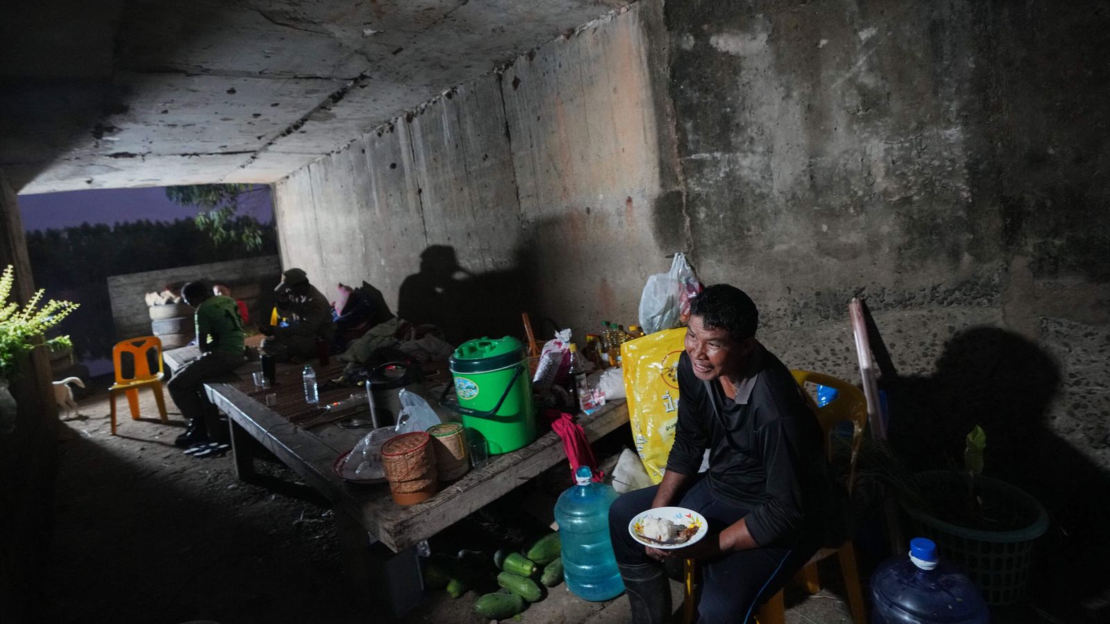 Thai residents inside a shelter in Buriram province, Thailand. Pic: AP