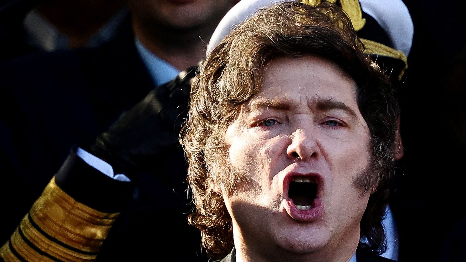 Javier Milei at a ceremony to honour victims of the Falklands War. Pic: Reuters