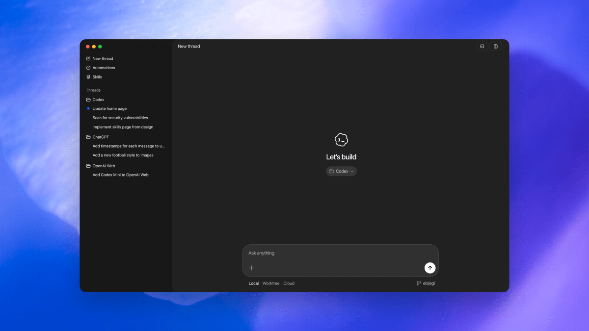 A screenshot of the Codex app
